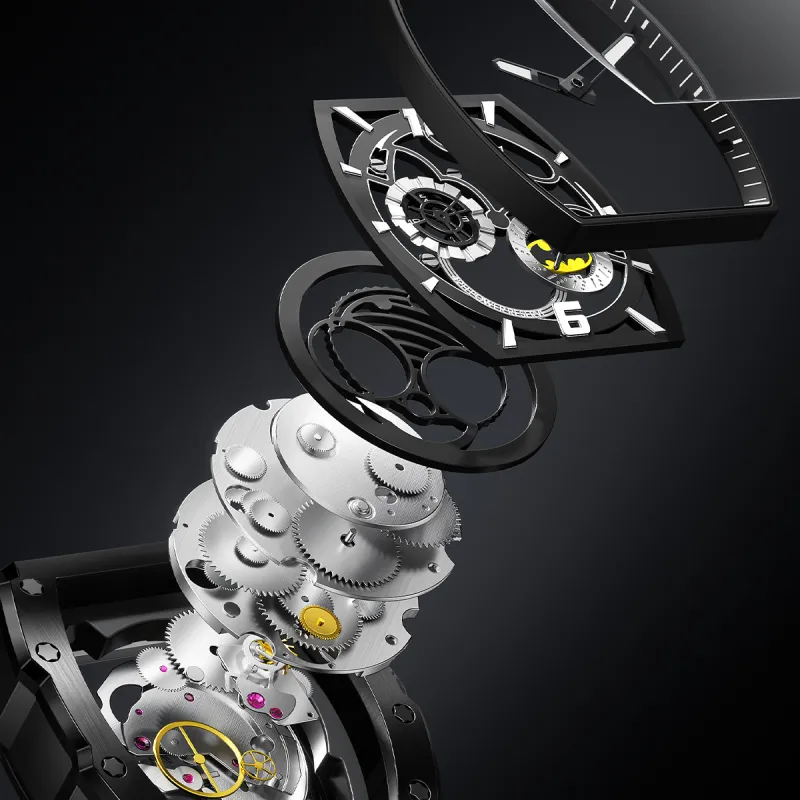 Zgo Warner DC Batman Collaboration Mechanical Movement Rubber Band Strap Watch Men's Watches Black Dial-5