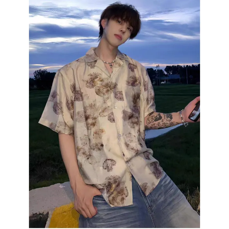 REXSHION Shirts Unisex Japanese Style Floral Color-1