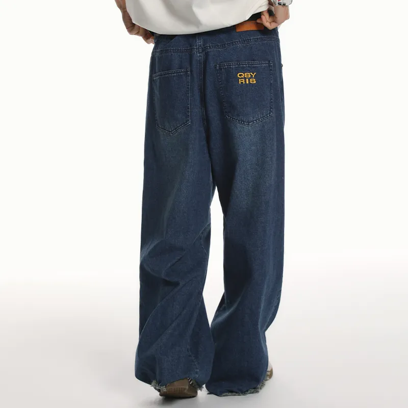 QISENYAR Jeans Unisex Washed Blue-6