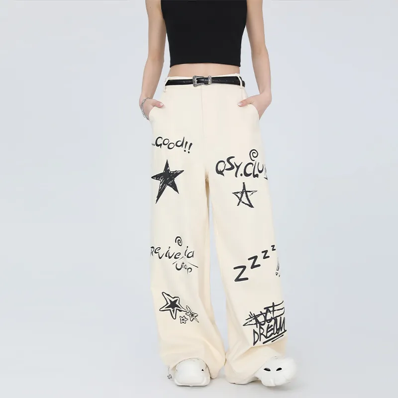 QISENYAR Casual Pants Unisex Apricot-6