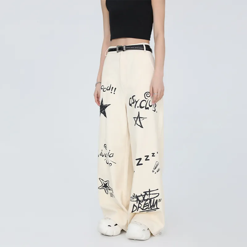 QISENYAR Casual Pants Unisex Apricot-2