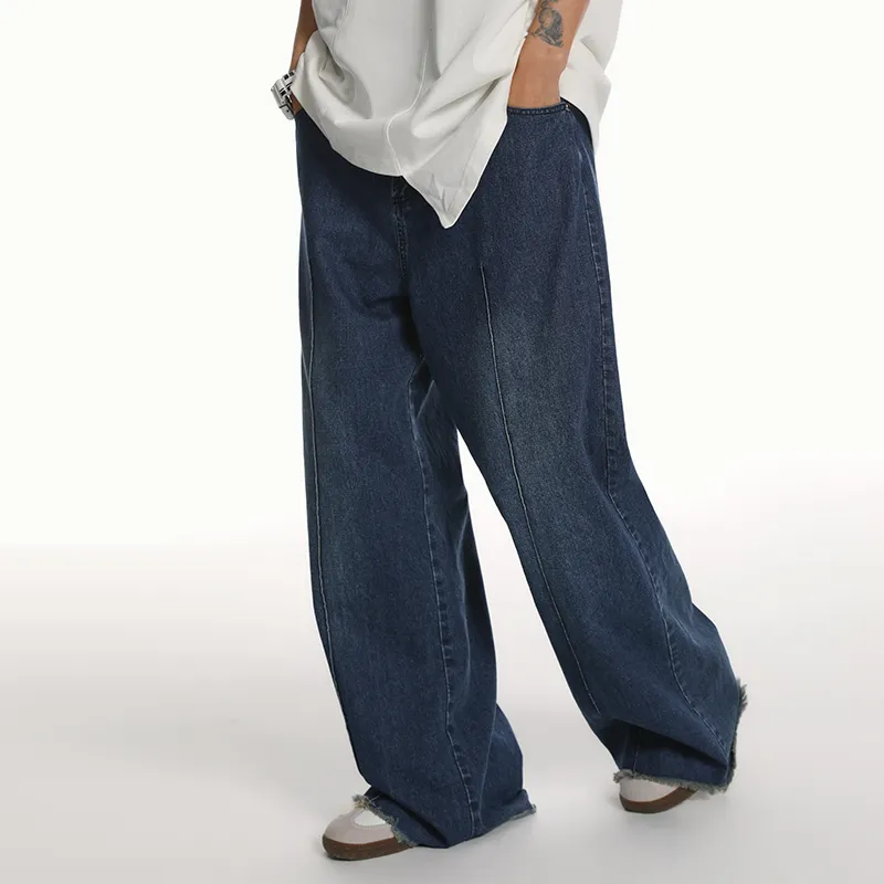 QISENYAR Jeans Unisex Washed Blue-2