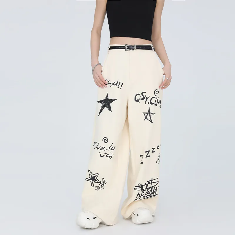 QISENYAR Casual Pants Unisex Apricot-3