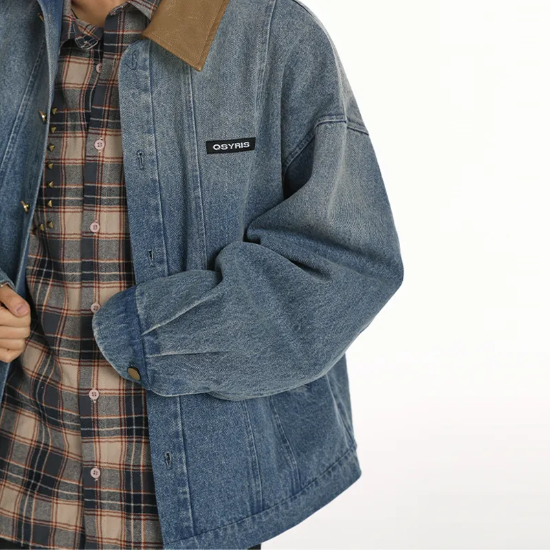 QISENYAR Denim Jacket Unisex Washed Blue-4