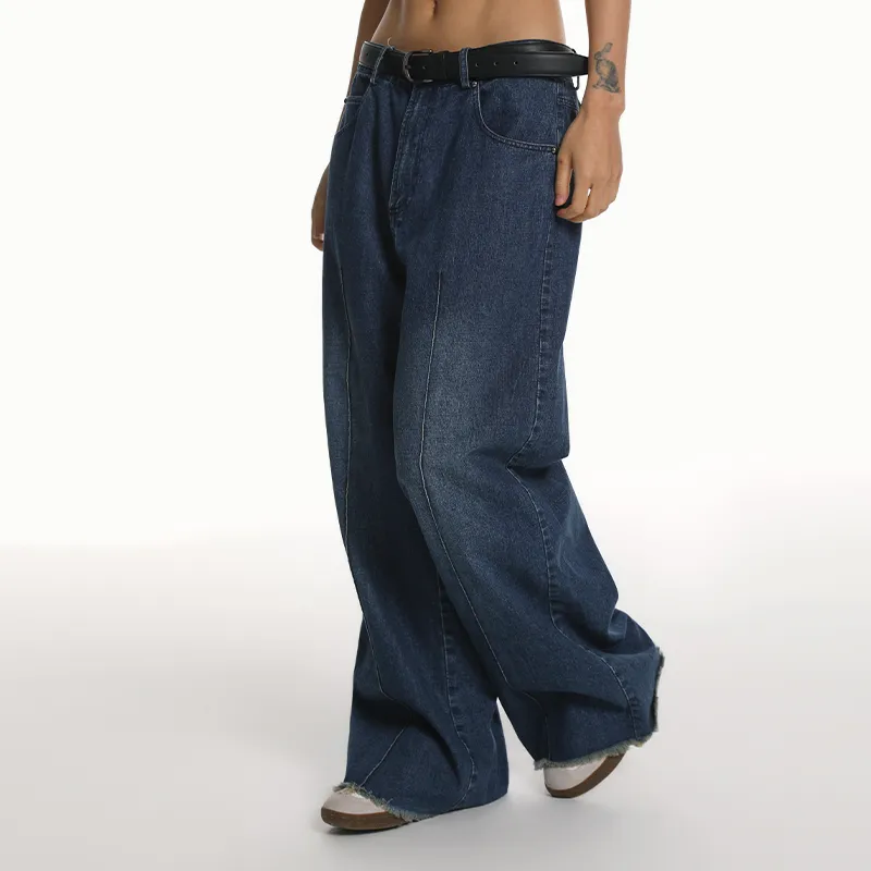 QISENYAR Jeans Unisex Washed Blue-5