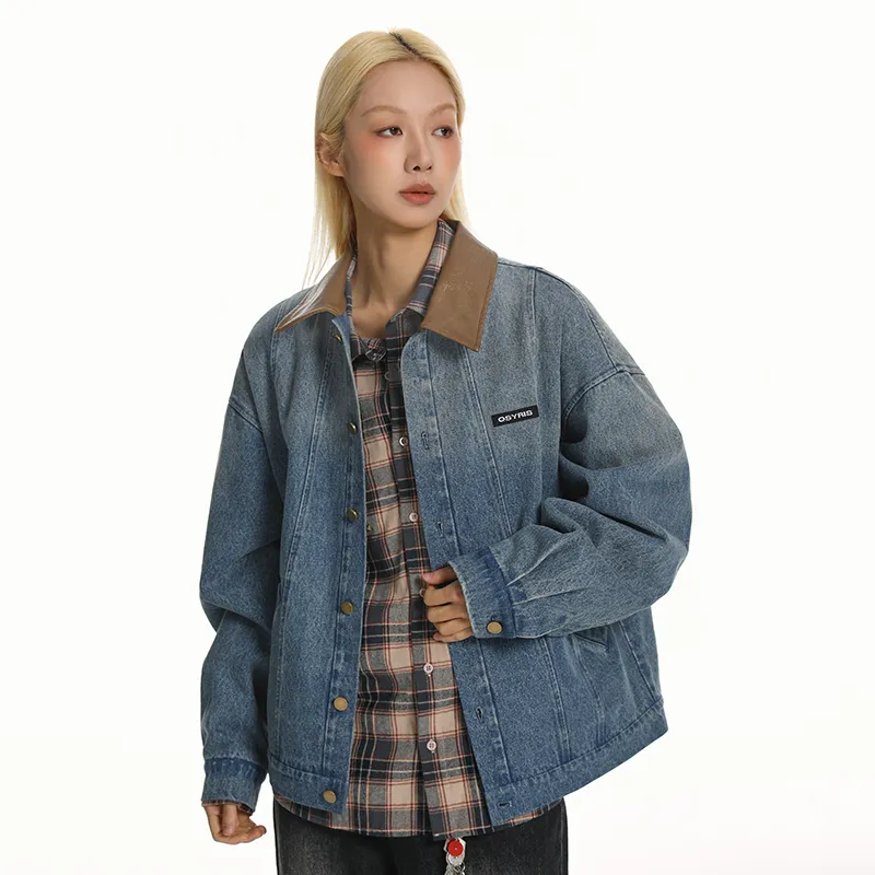 QISENYAR Denim Jacket Unisex Washed Blue-2