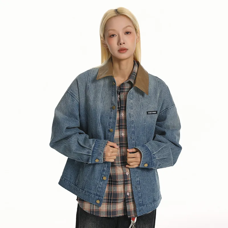 QISENYAR Denim Jacket Unisex Washed Blue-6