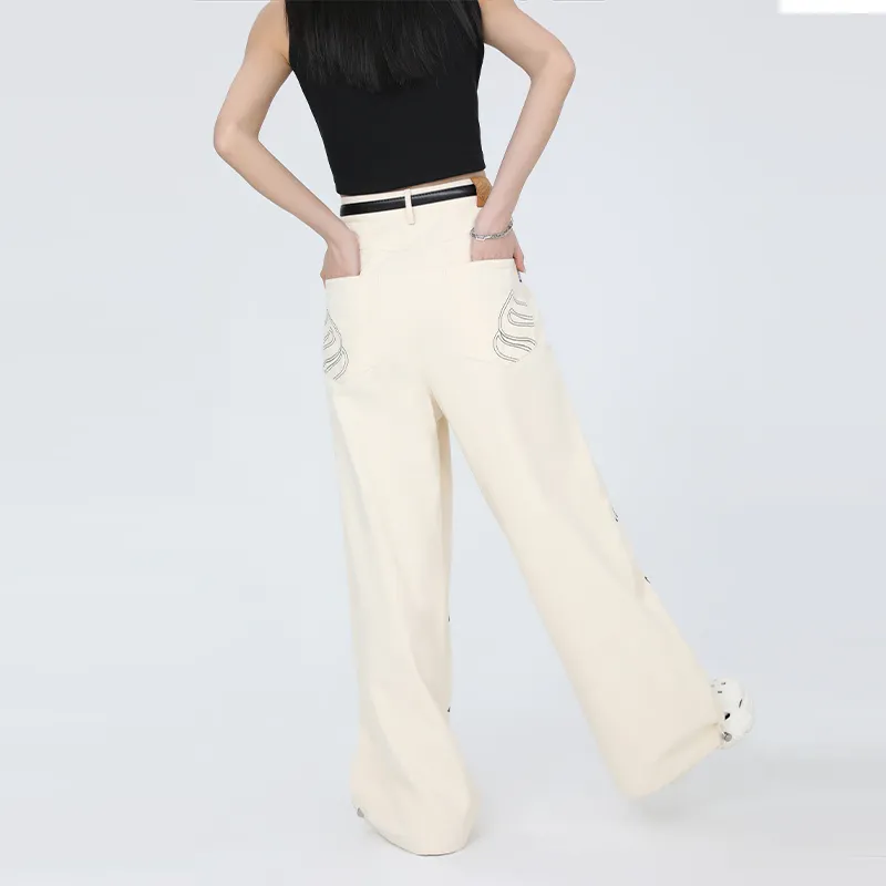 QISENYAR Casual Pants Unisex Apricot-4