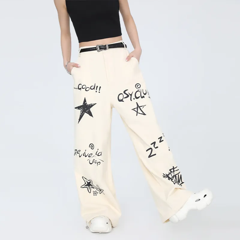 QISENYAR Casual Pants Unisex Apricot-5