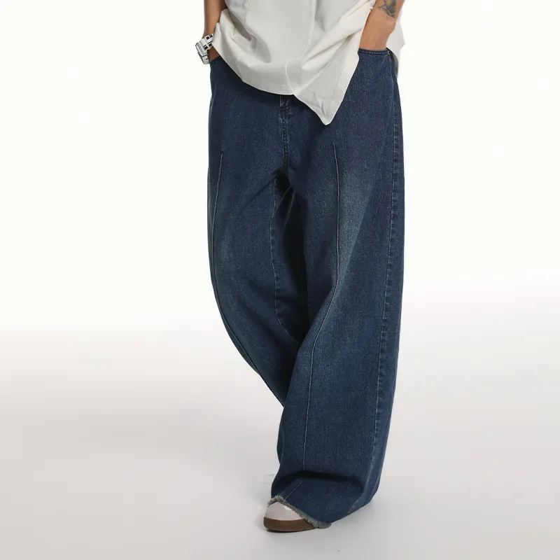 QISENYAR Jeans Unisex Washed Blue-3