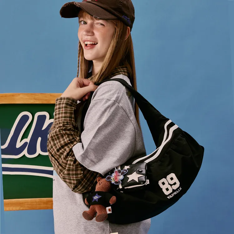 VANWALK Nylon Cloud Bag, Shoulder Bag Tubas Women's Black/White/Red-12