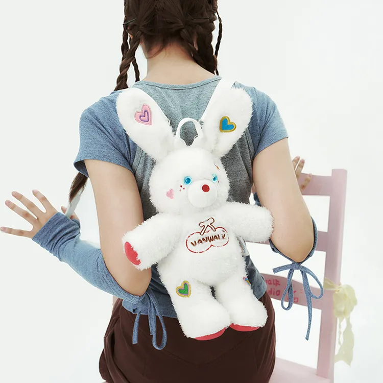 VANWALK Plush Backpack Regular Women's White/Pink/Black-15