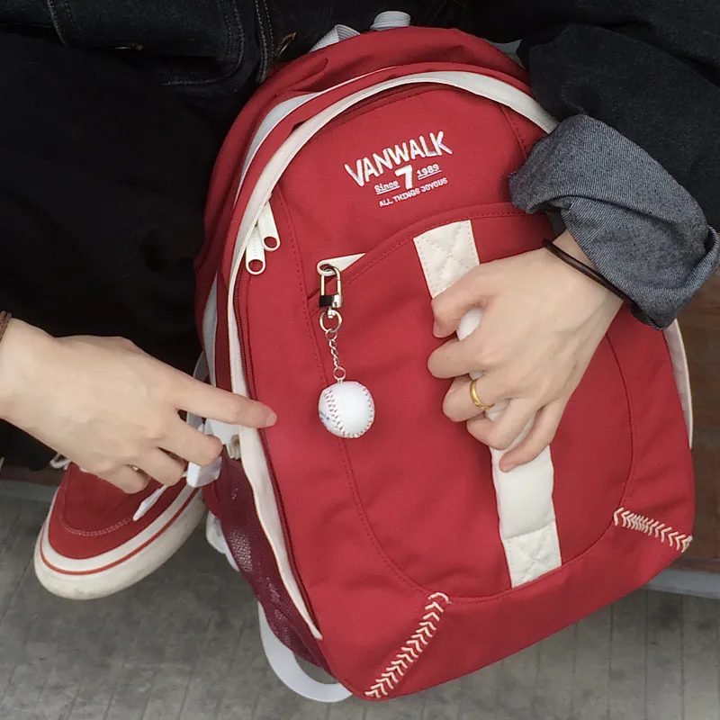 VANWALK Polyester Backpack Tubas Unisex Vintage White/Baseball Red/Vintage Green-11