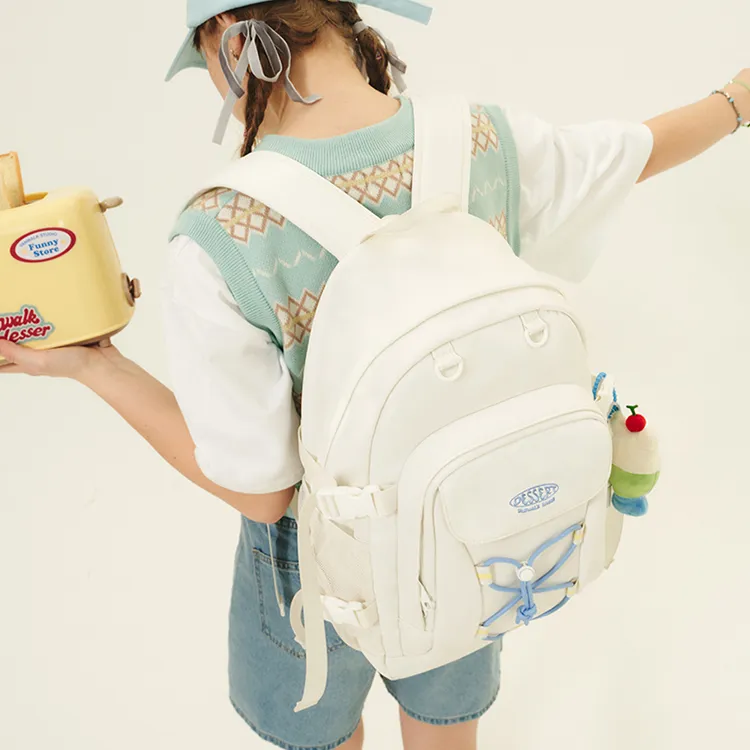 VANWALK Nylon Fabric Backpack Unisex White-2