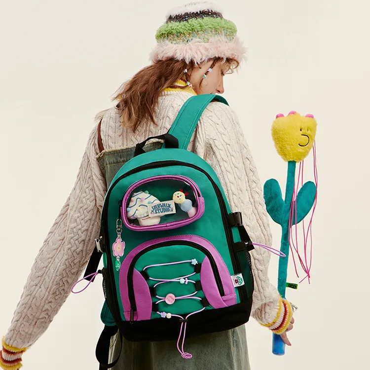VANWALK Fabric Backpack Regular Unisex Yellow/Green/Blue-7