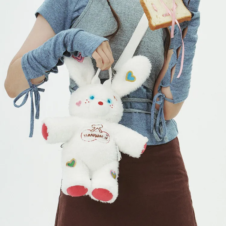 VANWALK Plush Backpack Regular Women's White/Pink/Black-16