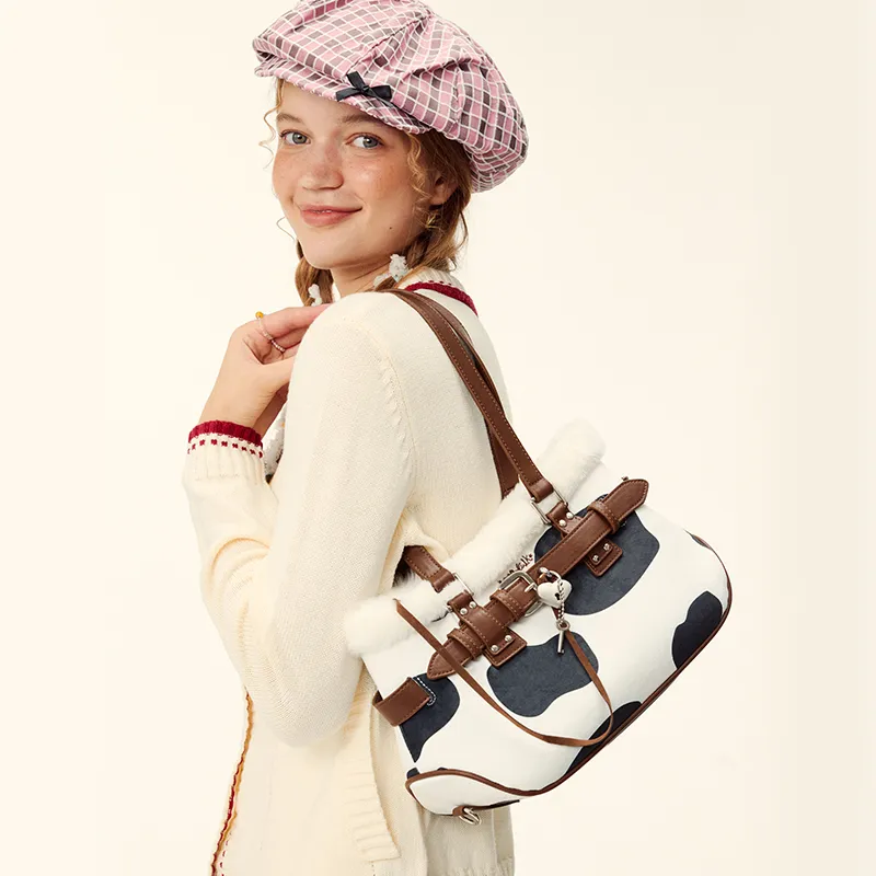 VANWALK PU Shoulder Bag Large Size Women's White/Brown/Pink-2