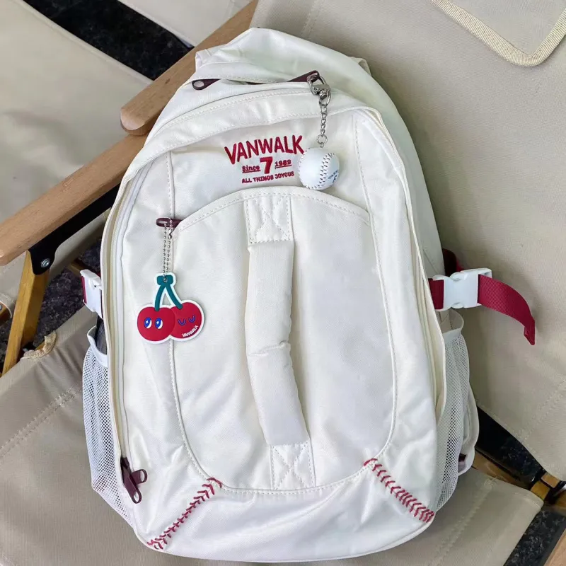 VANWALK Polyester Backpack Tubas Unisex Vintage White/Baseball Red/Vintage Green-5