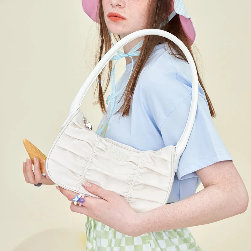 VANWALK Seaside Diary Series Polyester Baguette Bag Shoulder Bag, Hobo Bag, Handbag Regular Women's Beige-2