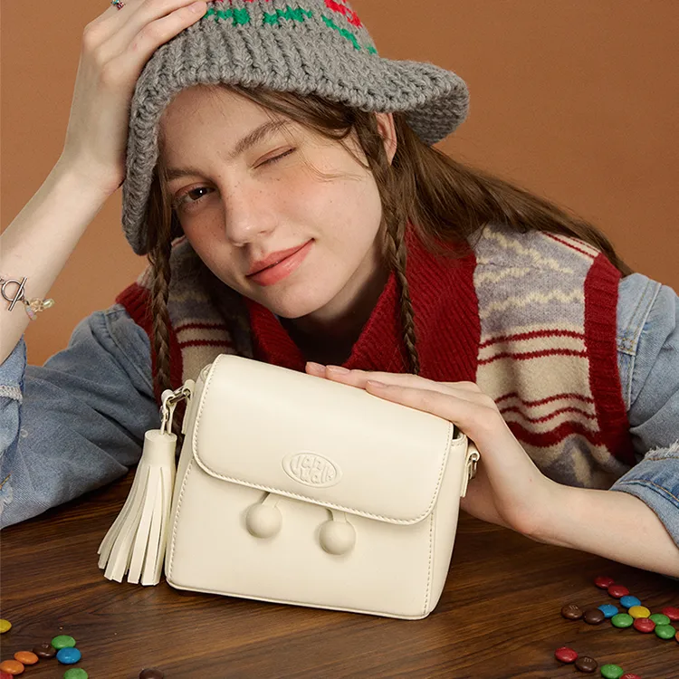 VANWALK PU Shoulder Bag Small Size Women's Caramel Brown/Cherry Red/Vanilla White-19
