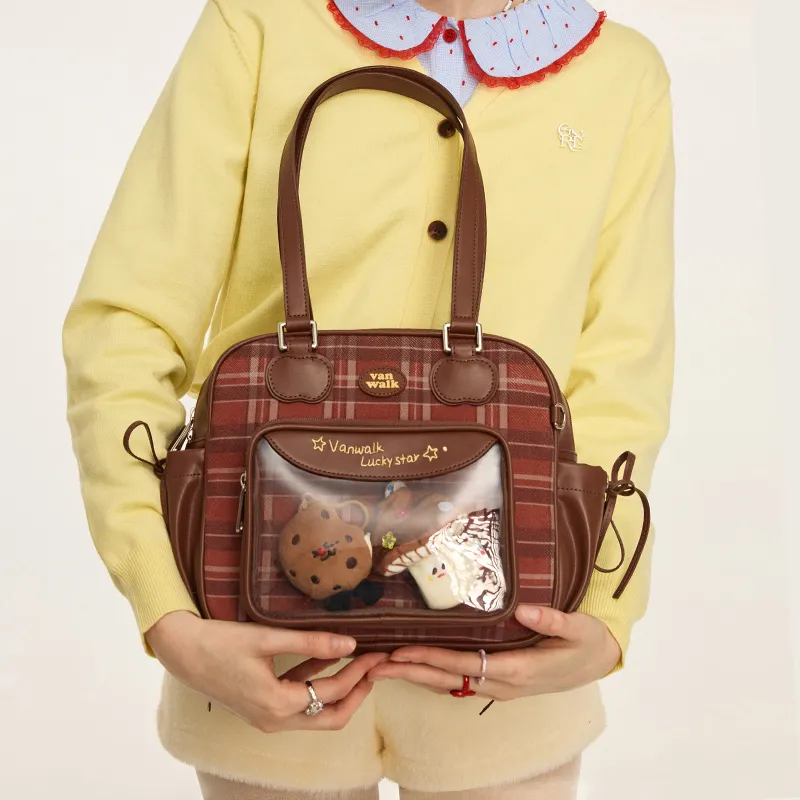 VANWALK PU Shoulder Bag, Tote Handbag Medium Size Women's Dark Chocolate/Caramel Cookies/Vintage Apple-10