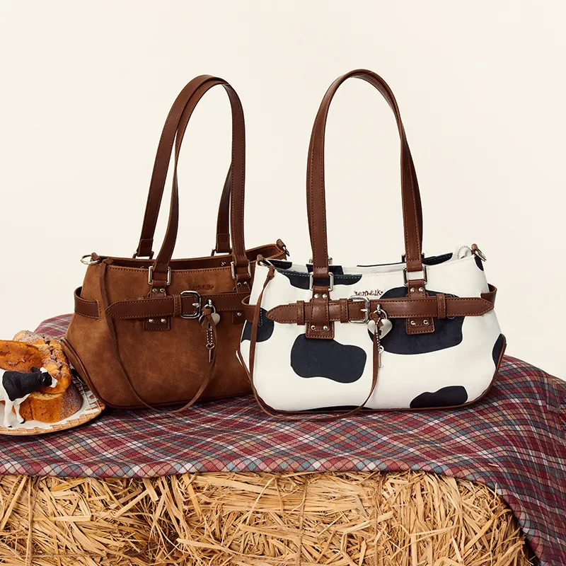 VANWALK PU Shoulder Bag Large Size Women's White/Brown/Pink-4