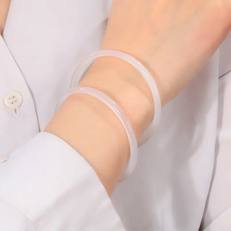 LUXLINE Natural Chalcedony Jade Bangle Authentic Women's-1
