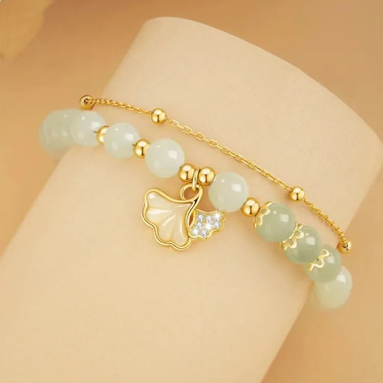 LUXLINE Silver Bracelet Pale Greenish White Jade Women's-4