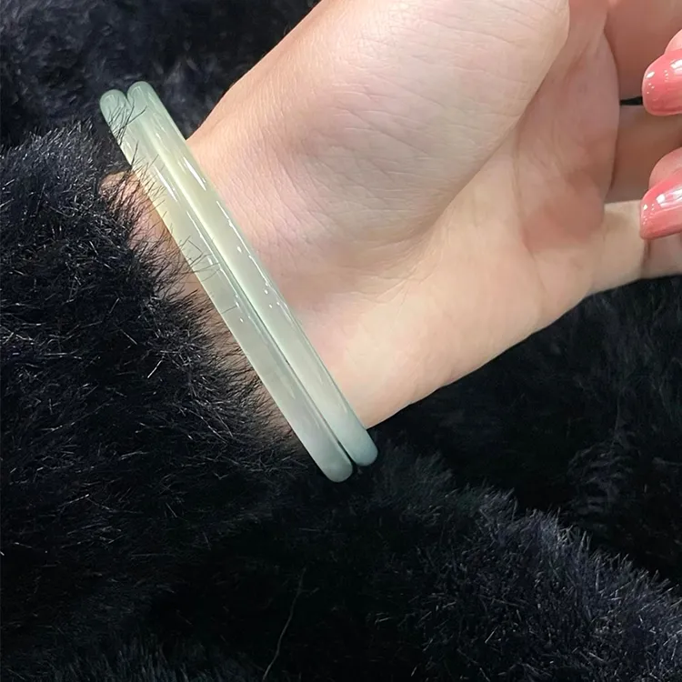 LUXLINE Natural Chalcedony Jade Bangle Authentic Women's-8