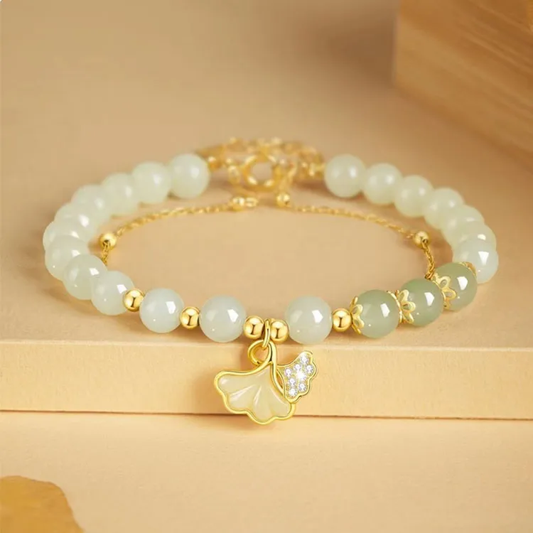 LUXLINE Silver Bracelet Pale Greenish White Jade Women's-2