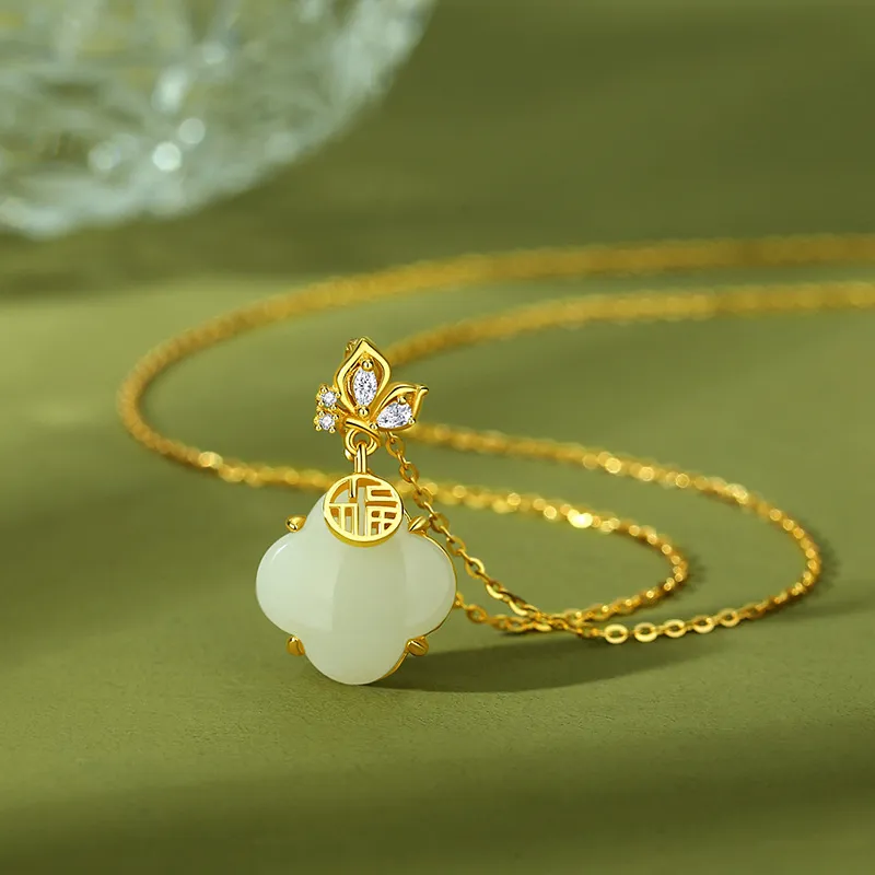 LUXLINE Hetian Jade Necklaces White Jade/Pale Greenish White Jade Women's-4
