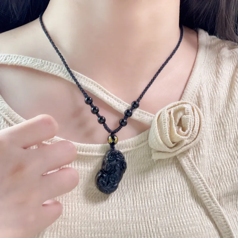 LUXLINE Natural Obsidian Necklaces Unisex-6