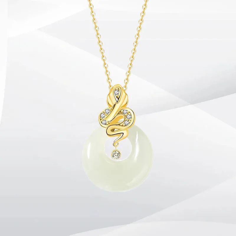 LUXLINE Hetian Jade Silver Necklace White Jade/Pale Greenish White Jade Women's-2
