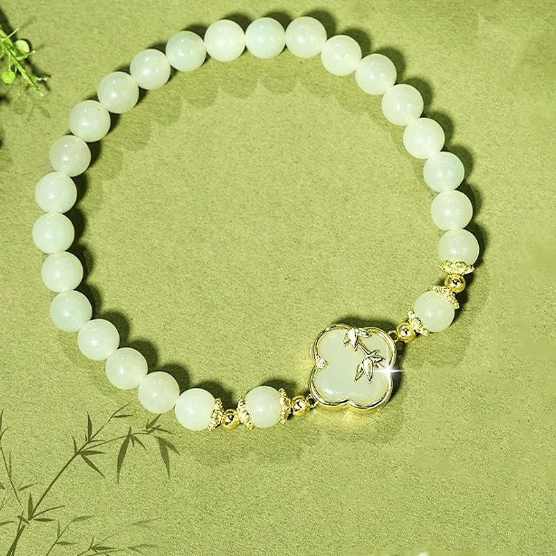 LUXLINE Hetian Jade Bracelets Pale Greenish White Jade Women's-2