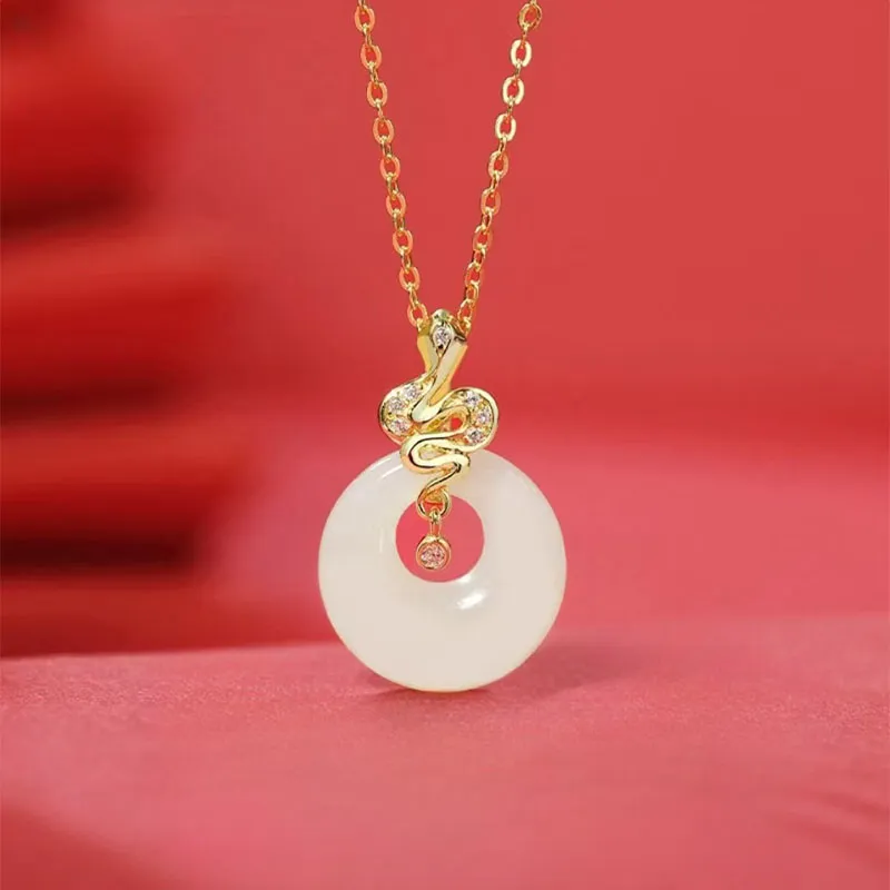 LUXLINE Hetian Jade Silver Necklace White Jade/Pale Greenish White Jade Women's-1