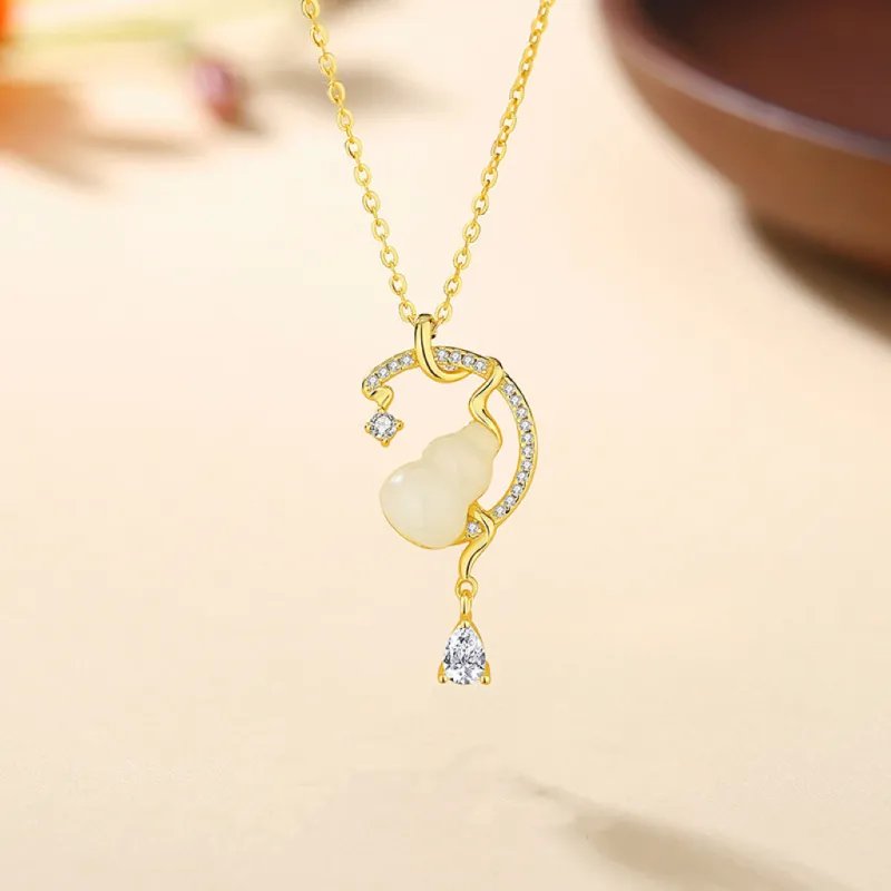 LUXLINE Hetian Jade Necklaces Pale Greenish White Jade Women's-2