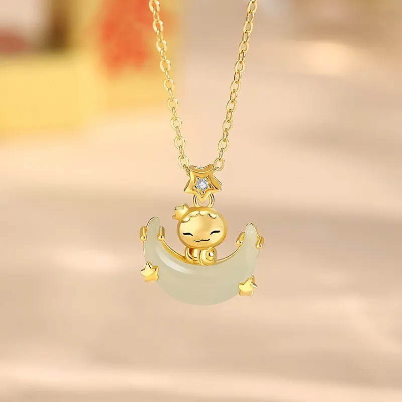 LUXLINE 925 Sterling Silver Necklace White Jade/Pale Greenish White Jade Women's-3