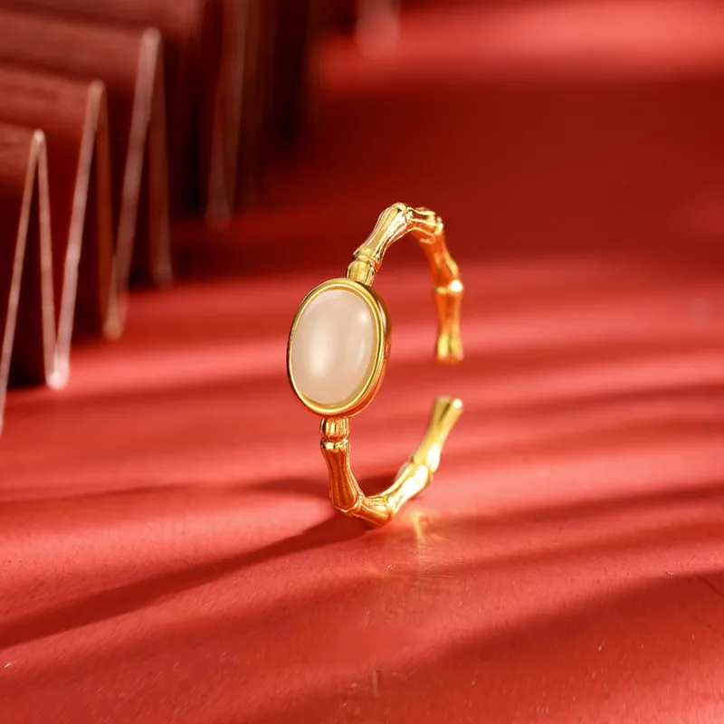 LUXLINE Hetian Jade Rings Pale Greenish White Jade Unisex-1