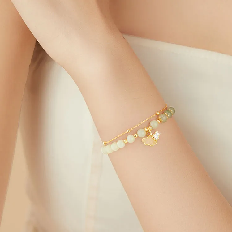 LUXLINE Silver Bracelet Pale Greenish White Jade Women's-1