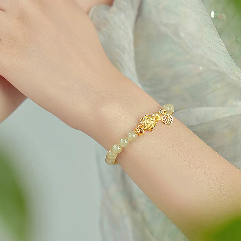 LUXLINE Hetian Jade Bracelets Pale Greenish White Jade Women's-3