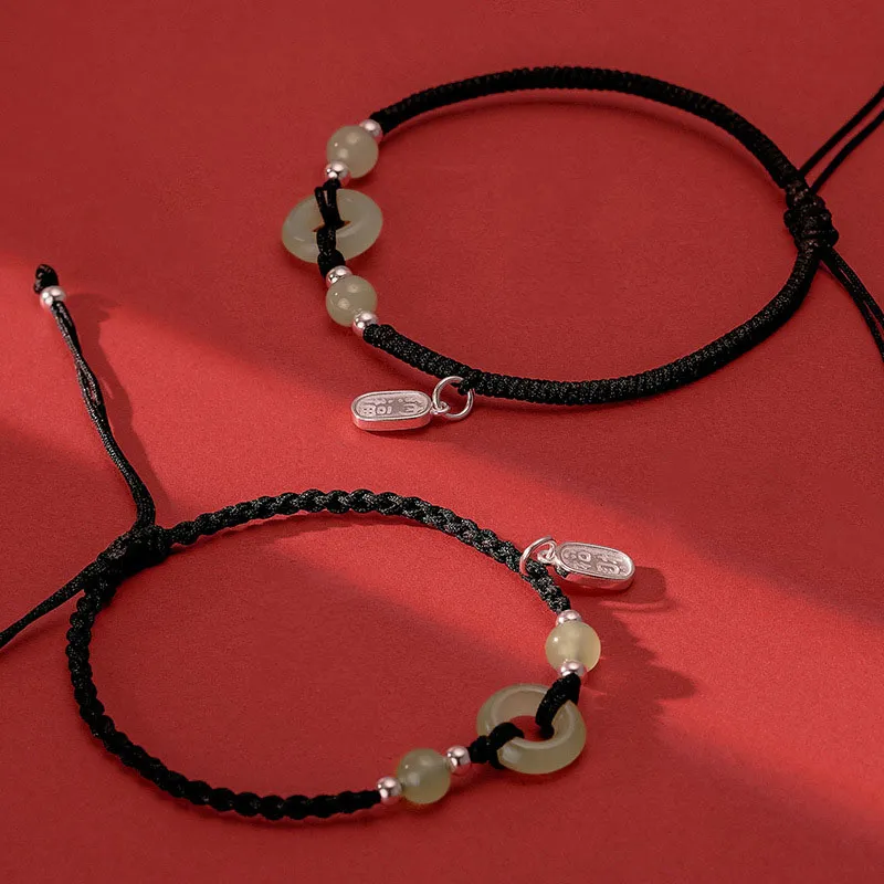 LUXLINE Bracelets Pale Greenish White Jade Unisex-3
