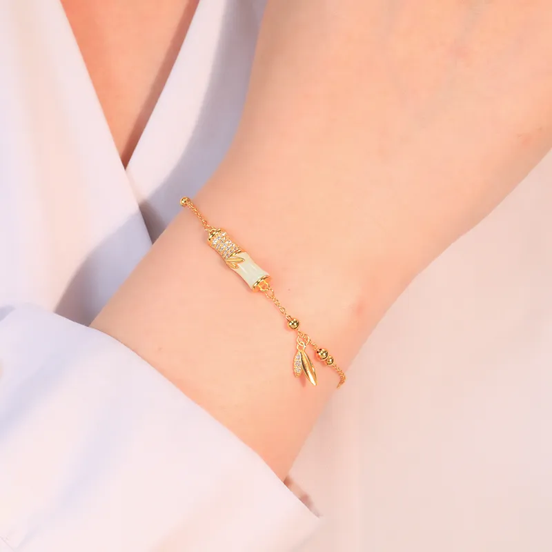LUXLINE Bamboo Bracelet Pale Greenish White Jade Women's-1