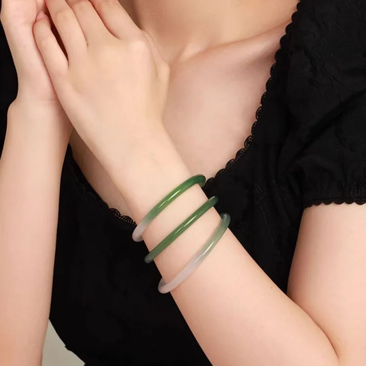 LUXLINE Natural Chalcedony Jade Bangle Authentic Women's-22
