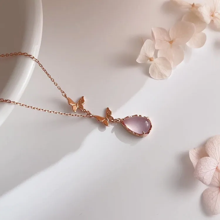 LUXLINE Natural Chalcedony Silver Necklace Women's-4