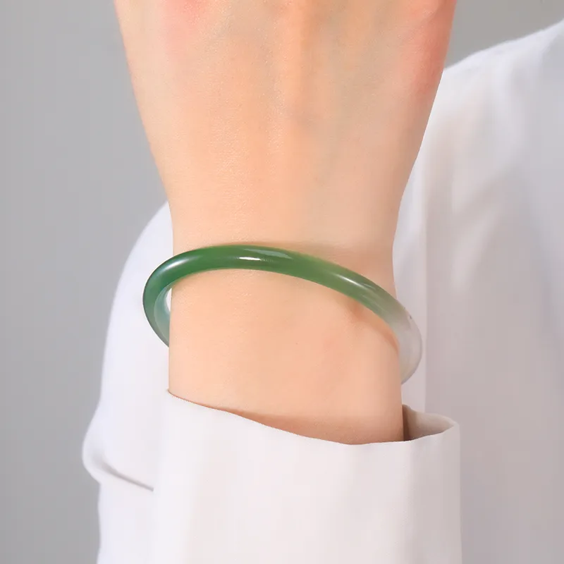 LUXLINE Natural Chalcedony Jade Bangle Authentic Women's-23