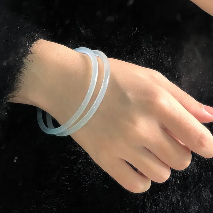 LUXLINE Natural Chalcedony Jade Bangle Authentic Women's-11