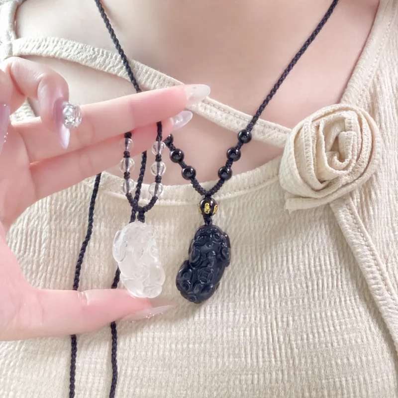 LUXLINE Natural Obsidian Necklaces Unisex-1