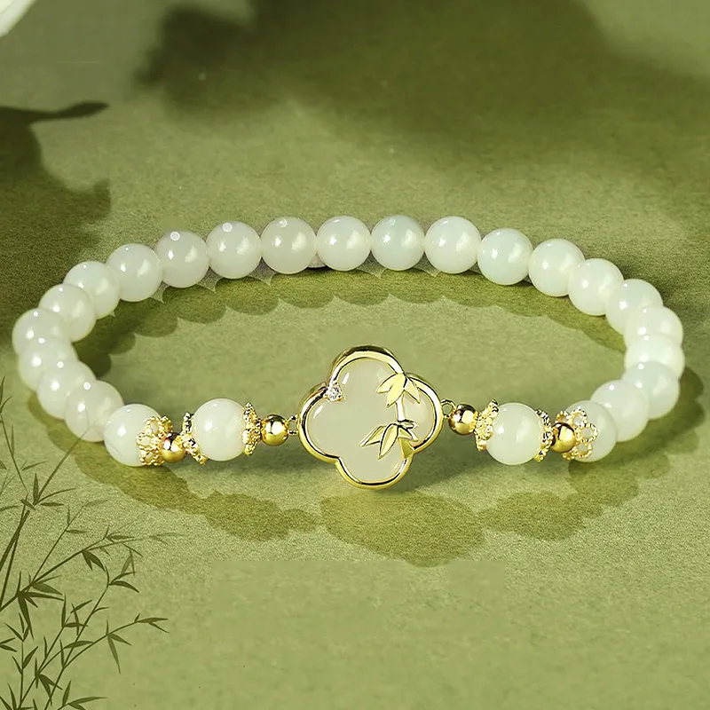 LUXLINE Hetian Jade Bracelets Pale Greenish White Jade Women's-1