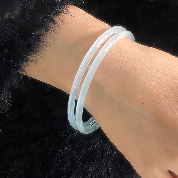 LUXLINE Natural Chalcedony Jade Bangle Authentic Women's-13
