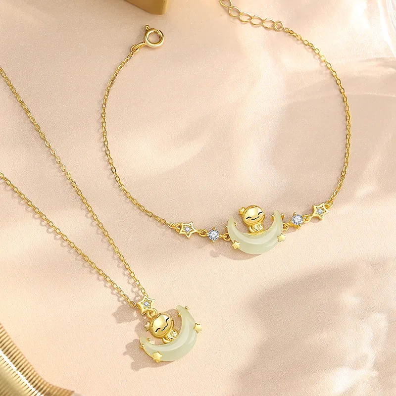 LUXLINE 925 Sterling Silver Necklace White Jade/Pale Greenish White Jade Women's-4